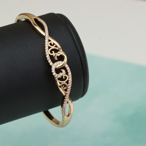 Rose Gold Plated Bangle with Curvy Heart Cutwork and Sparkling CZ, XPBL0424 - Picture 10 of 12